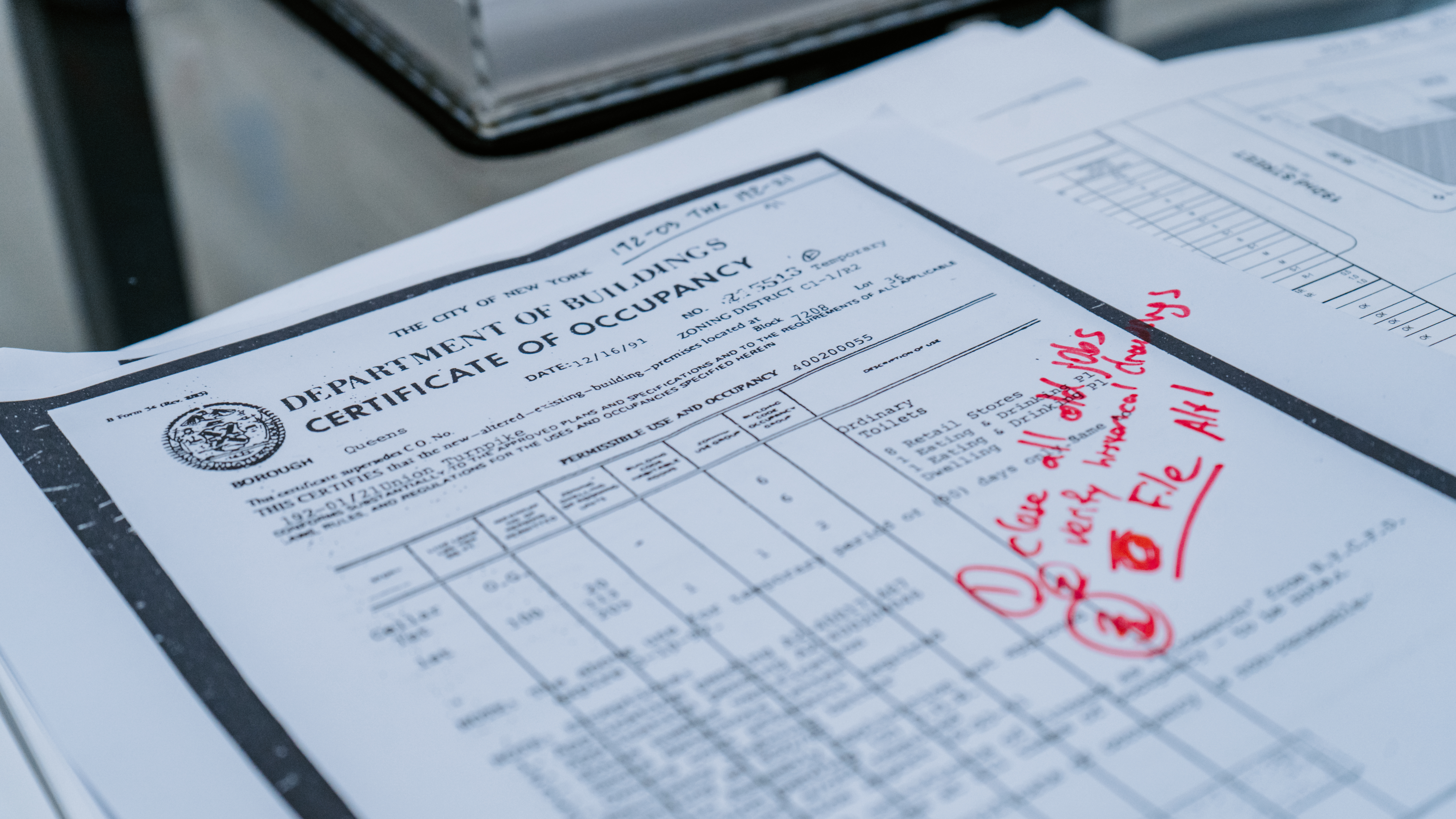 Certificate of occupancy document